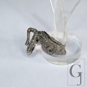 Chameleon Ring With Pave Rosecut Diamonds With 925 Sterling Silver Handmade Animal Jewelry