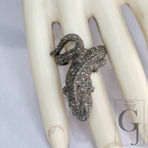 Chameleon Ring With Pave Rosecut Diamonds With 925 Sterling Silver Handmade Animal Jewelry