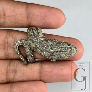 Chameleon Ring With Pave Rosecut Diamonds With 925 Sterling Silver Handmade Animal Jewelry