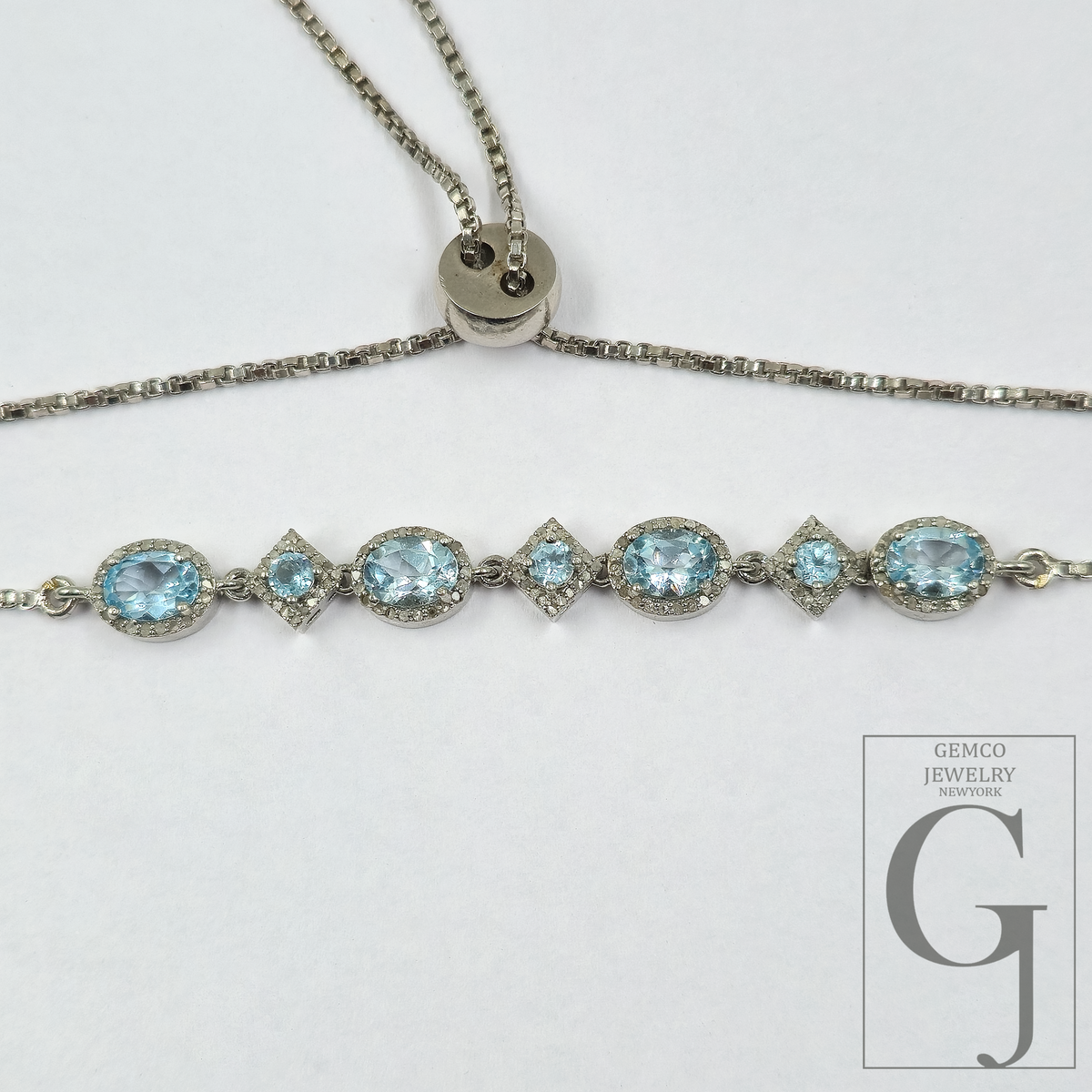 Beautiful Blue Topaz Necklace With Pave Diamonds - Sterling Silver Handmade Finish Jewelry For Her