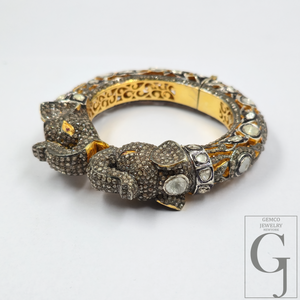 Natural Polki And Rosecut Pave Diamonds Elephant Bracelet | Vermeil Gold Sterling Silver Handmade Jewelry