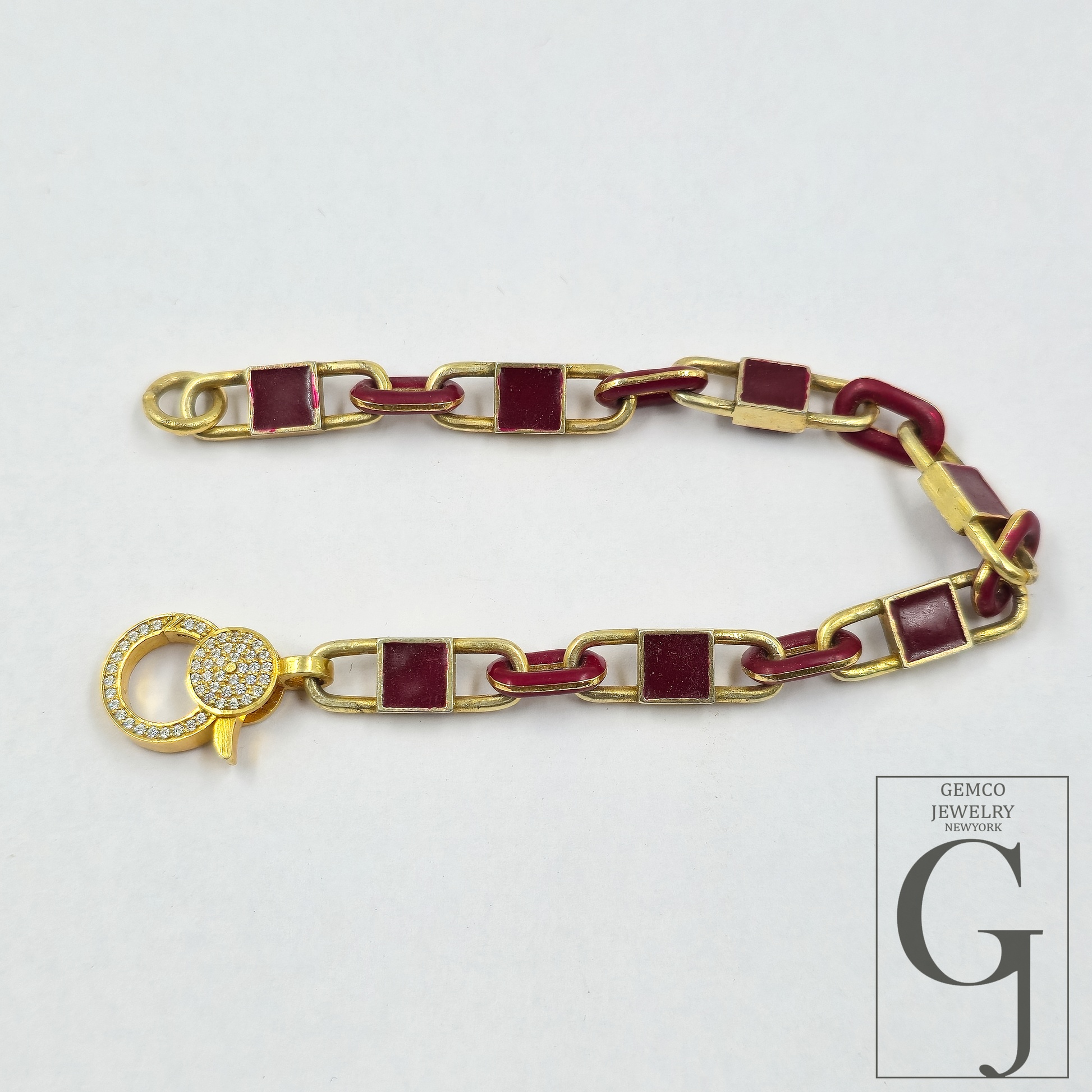 Brown Pearl Enamel Bracelet With Lab Grown Diamonds - Handmade Finish Brass Jewelry Bracelet