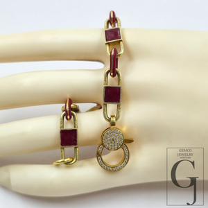Brown Pearl Enamel Bracelet With Lab Grown Diamonds - Handmade Finish Brass Jewelry Bracelet