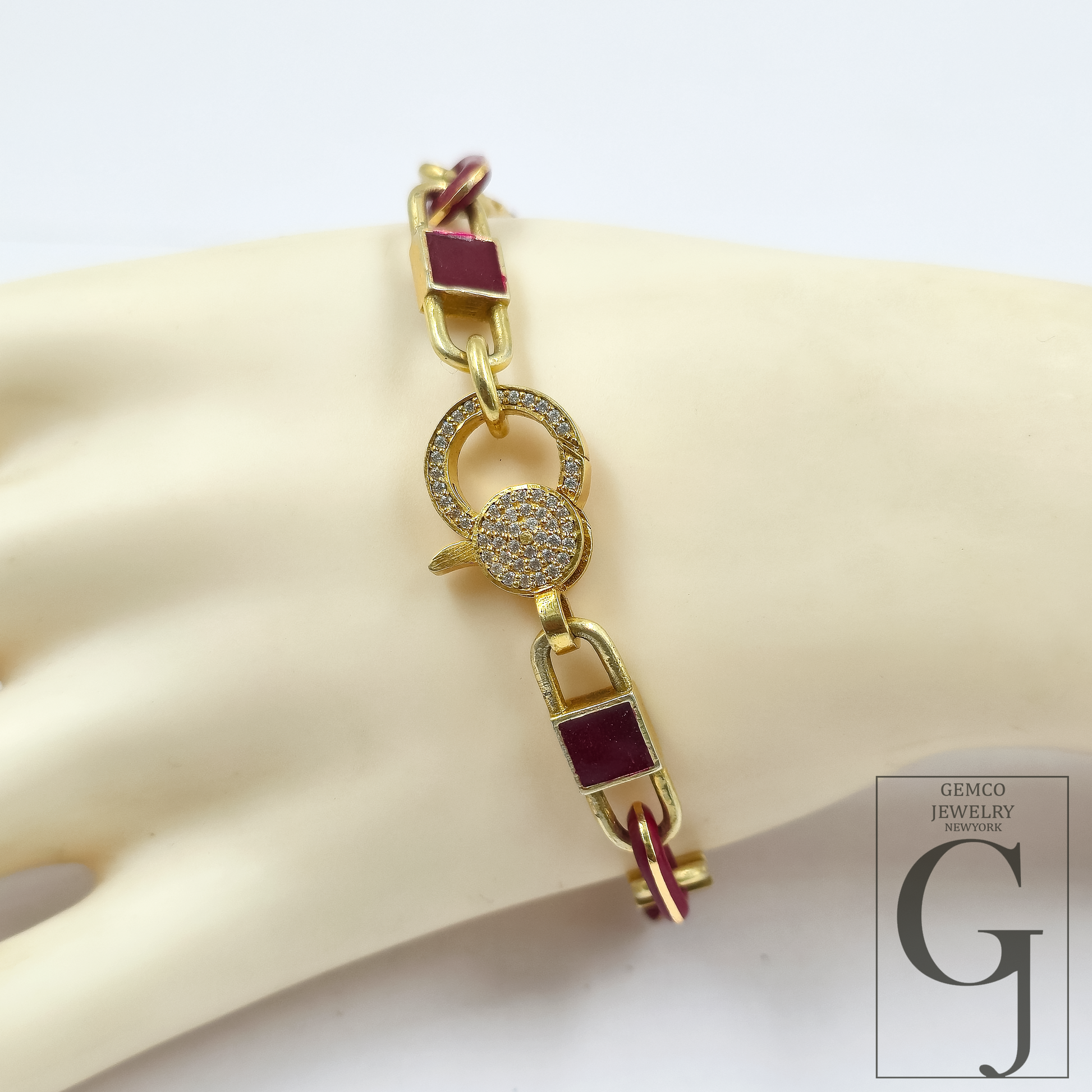 Brown Pearl Enamel Bracelet With Lab Grown Diamonds - Handmade Finish Brass Jewelry Bracelet