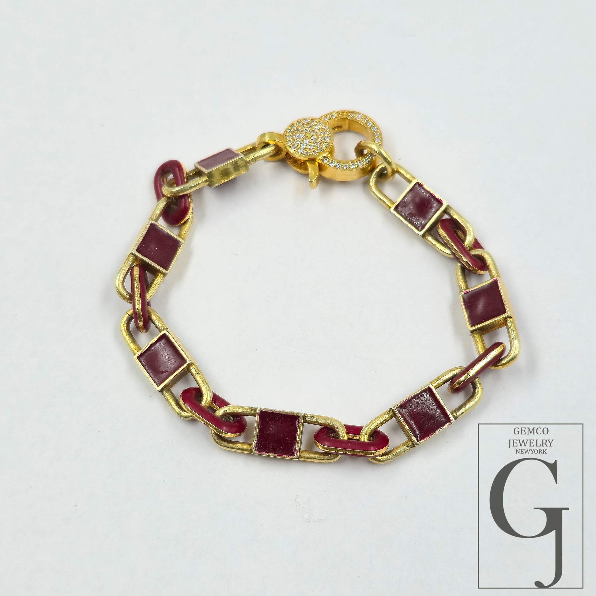 Brown Pearl Enamel Bracelet With Lab Grown Diamonds - Handmade Finish Brass Jewelry Bracelet