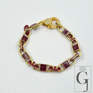 Brown Pearl Enamel Bracelet With Lab Grown Diamonds - Handmade Finish Brass Jewelry Bracelet