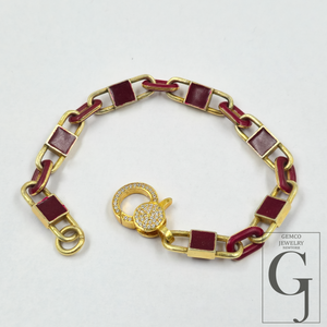 Brown Pearl Enamel Bracelet With Lab Grown Diamonds - Handmade Finish Brass Jewelry Bracelet