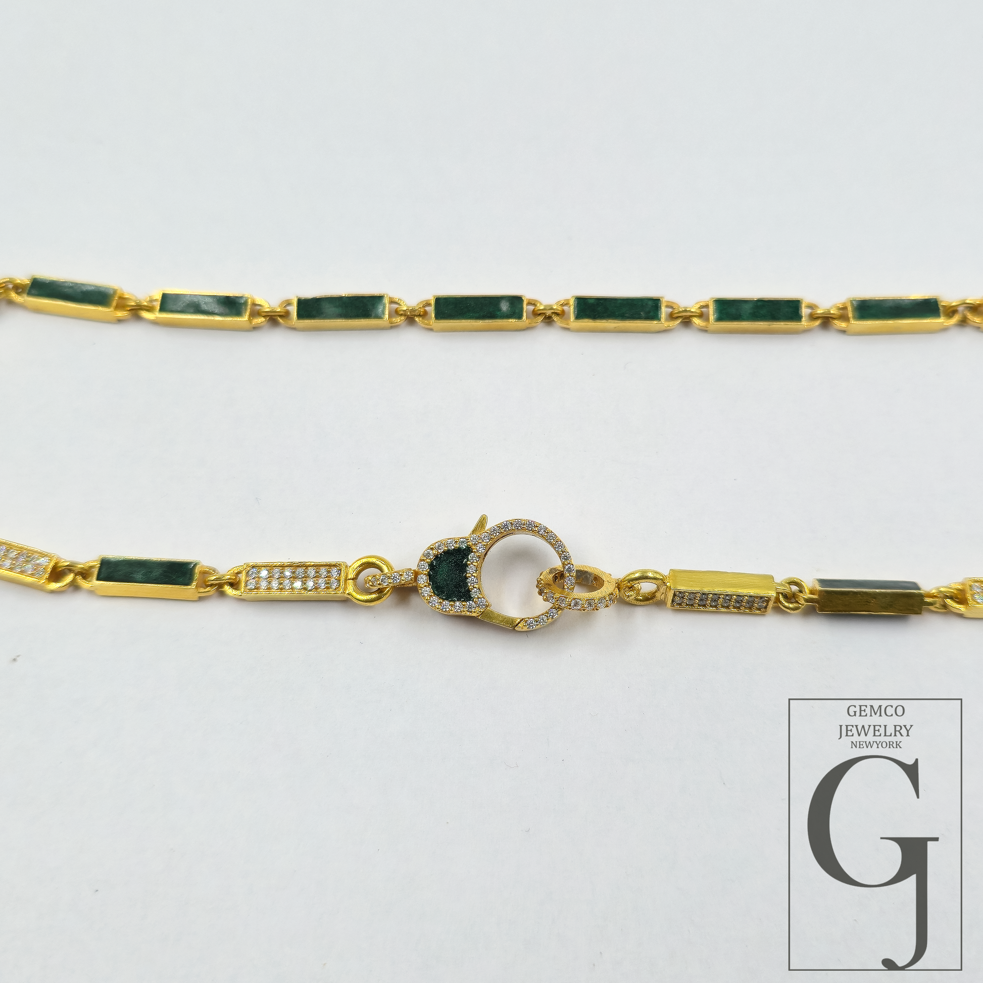 Green Pearl Enamel Necklace With Lab Grown Diamond - Handmade Finish Enamel Brass Jewelry