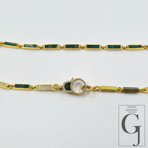 Green Pearl Enamel Necklace With Lab Grown Diamond - Handmade Finish Enamel Brass Jewelry