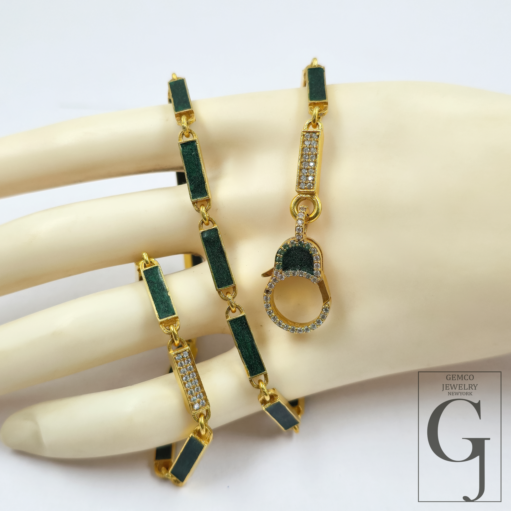 Green Pearl Enamel Necklace With Lab Grown Diamond - Handmade Finish Enamel Brass Jewelry