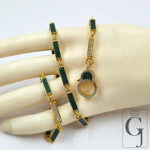 Green Pearl Enamel Necklace With Lab Grown Diamond - Handmade Finish Enamel Brass Jewelry