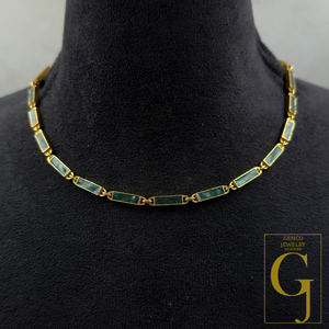 Green Pearl Enamel Necklace With Lab Grown Diamond - Handmade Finish Enamel Brass Jewelry