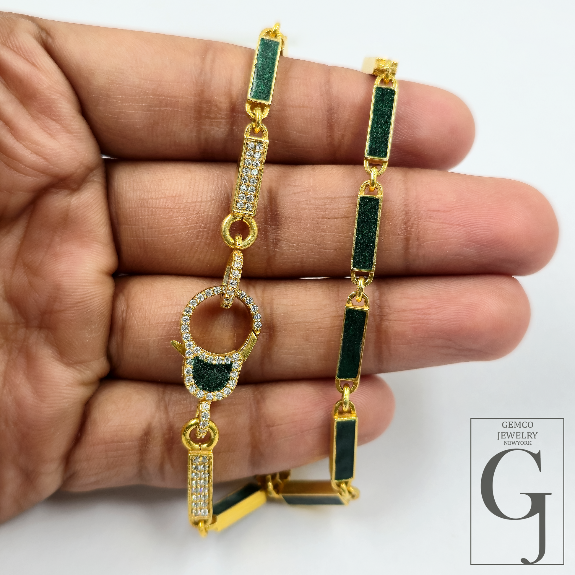 Green Pearl Enamel Necklace With Lab Grown Diamond - Handmade Finish Enamel Brass Jewelry