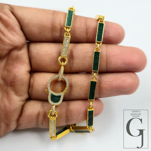 Green Pearl Enamel Necklace With Lab Grown Diamond - Handmade Finish Enamel Brass Jewelry