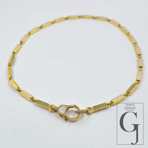 White Pearl Enamel Necklace With Lab Grown Diamonds In Brass Handmade Finish Jewelry Necklace