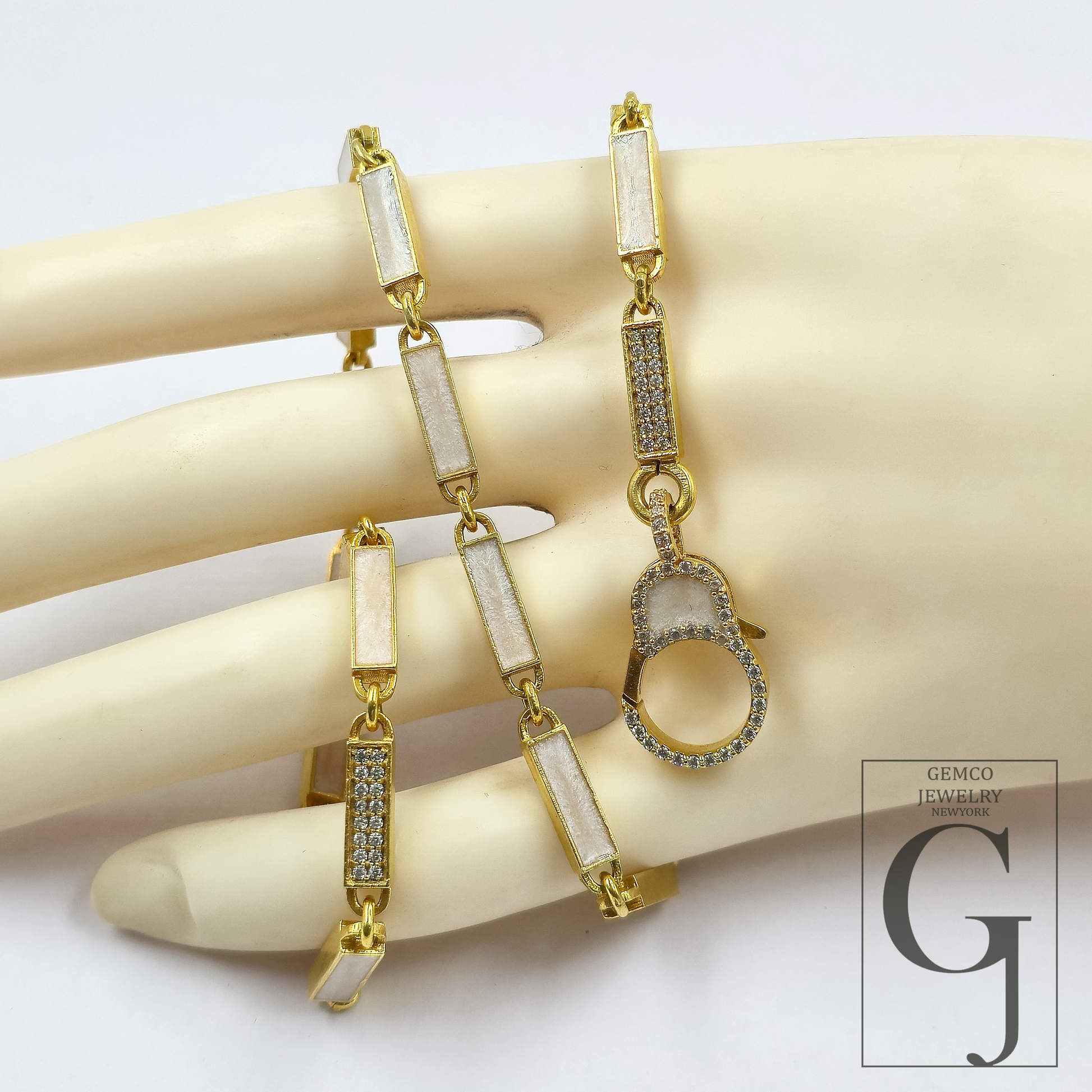 White Pearl Enamel Necklace With Lab Grown Diamonds In Brass Handmade Finish Jewelry Necklace