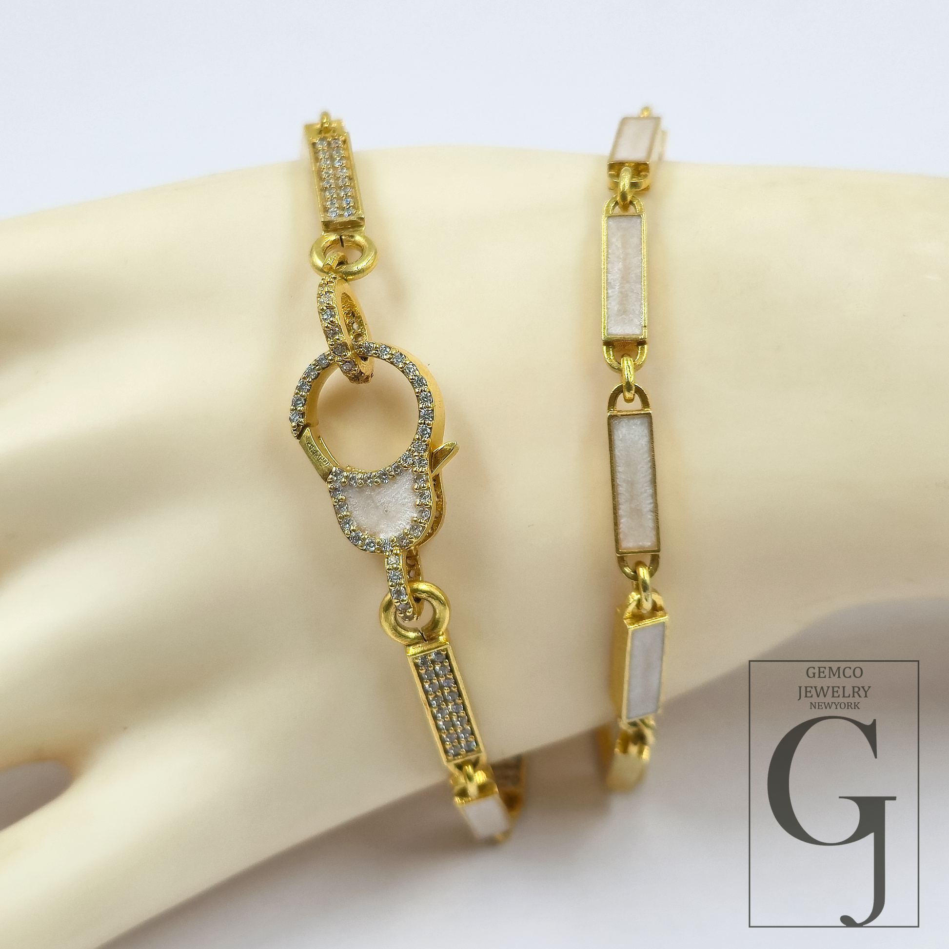 White Pearl Enamel Necklace With Lab Grown Diamonds In Brass Handmade Finish Jewelry Necklace