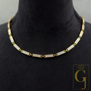 White Pearl Enamel Necklace With Lab Grown Diamonds In Brass Handmade Finish Jewelry Necklace