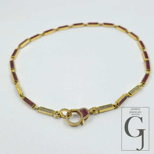 Beautiful Brown Pearl Enamel Necklace With Pave Lab Grown Diamonds - Brass Jewelry Handmade Finish