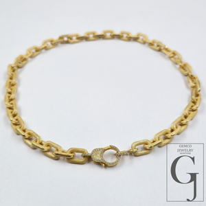 One Of A Kind Golden Pearl Enamel Necklace With Lab Grown Diamonds - Handmade Finish Brass Jewelry Necklace