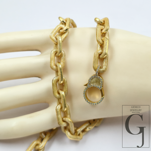 One Of A Kind Golden Pearl Enamel Necklace With Lab Grown Diamonds - Handmade Finish Brass Jewelry Necklace