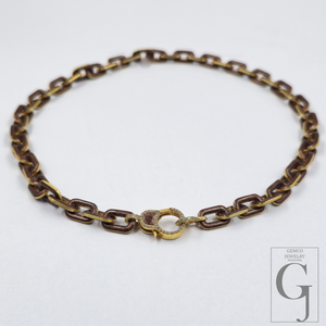 Amazing Brown Pearl Enamel Necklace With Lab Grown Diamonds - Brass Jewelry Handmade Finish Jewelry