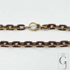 Amazing Brown Pearl Enamel Necklace With Lab Grown Diamonds - Brass Jewelry Handmade Finish Jewelry