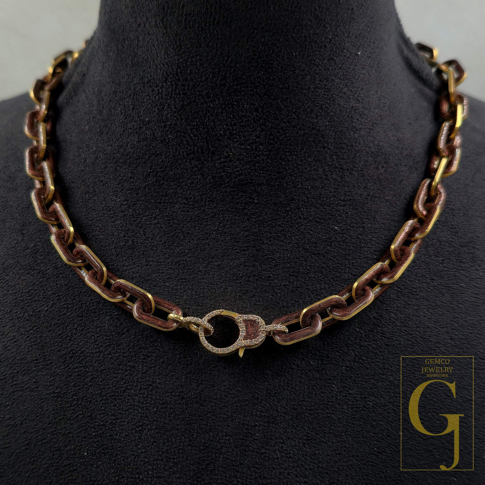 Amazing Brown Pearl Enamel Necklace With Lab Grown Diamonds - Brass Jewelry Handmade Finish Jewelry