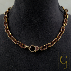 Amazing Brown Pearl Enamel Necklace With Lab Grown Diamonds - Brass Jewelry Handmade Finish Jewelry