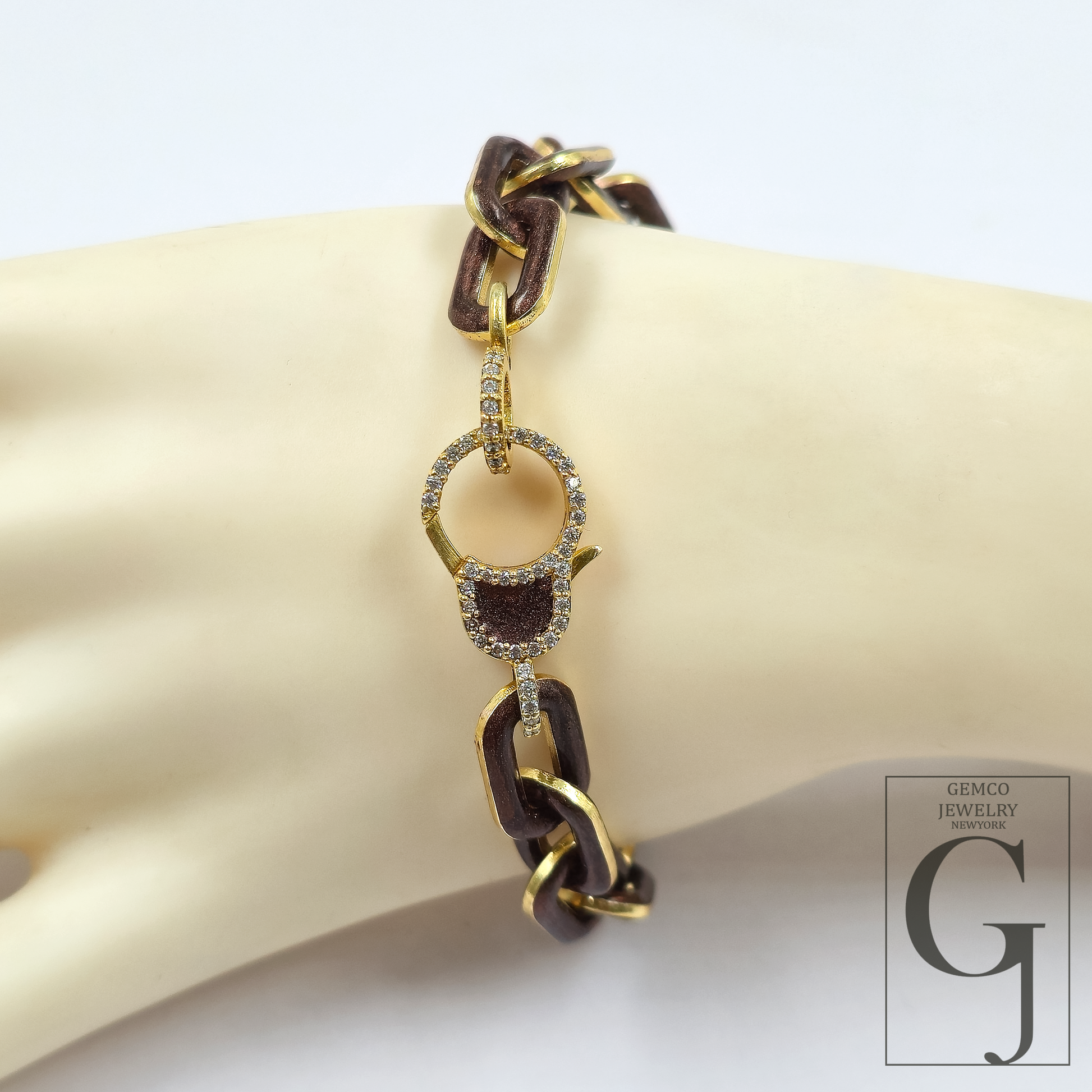 One Of A Kind Brown Pearl Enamel Bracelet - Lab Grown Diamonds Brass Necklace Handmade Finish Jewelry For Her
