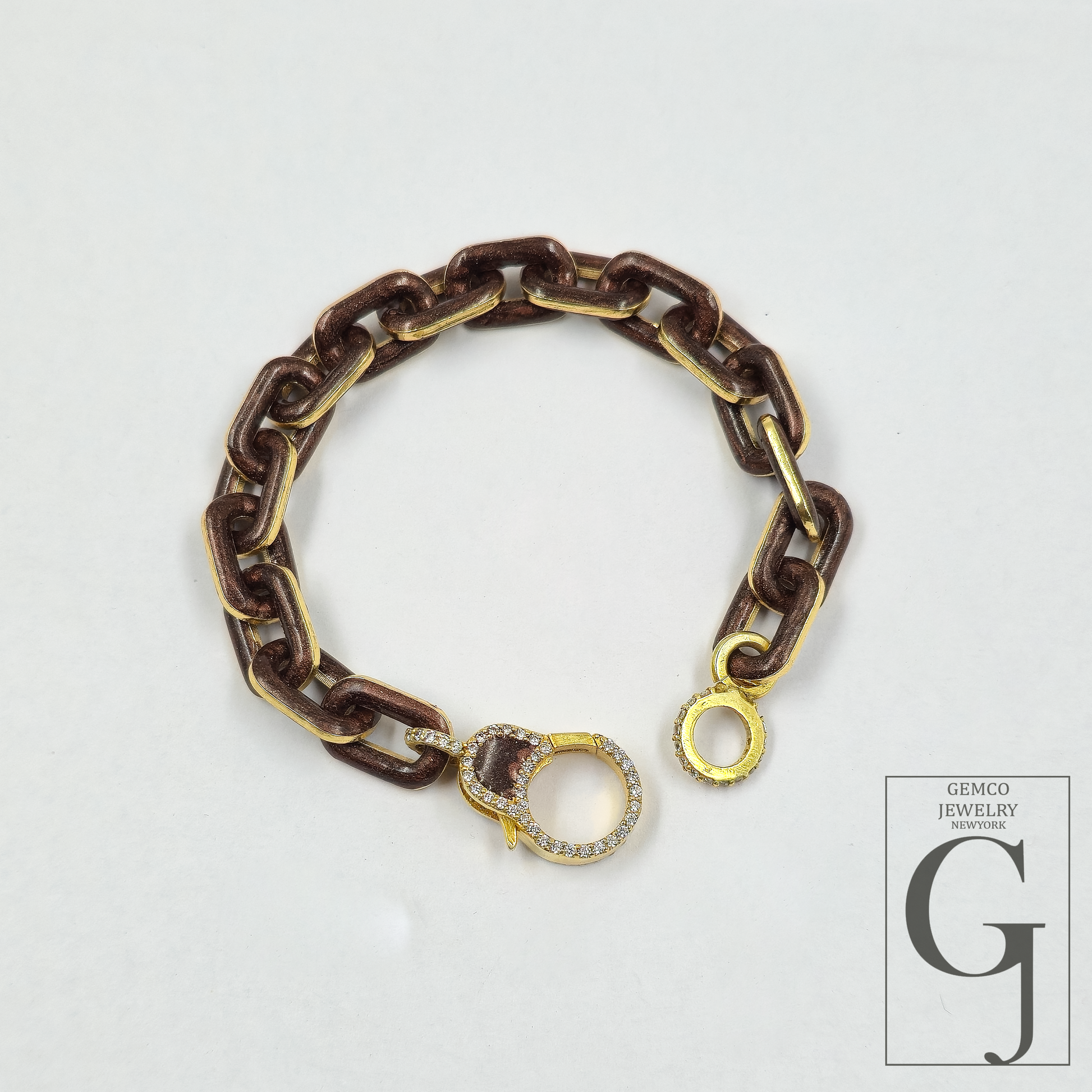 One Of A Kind Brown Pearl Enamel Bracelet - Lab Grown Diamonds Brass Necklace Handmade Finish Jewelry For Her
