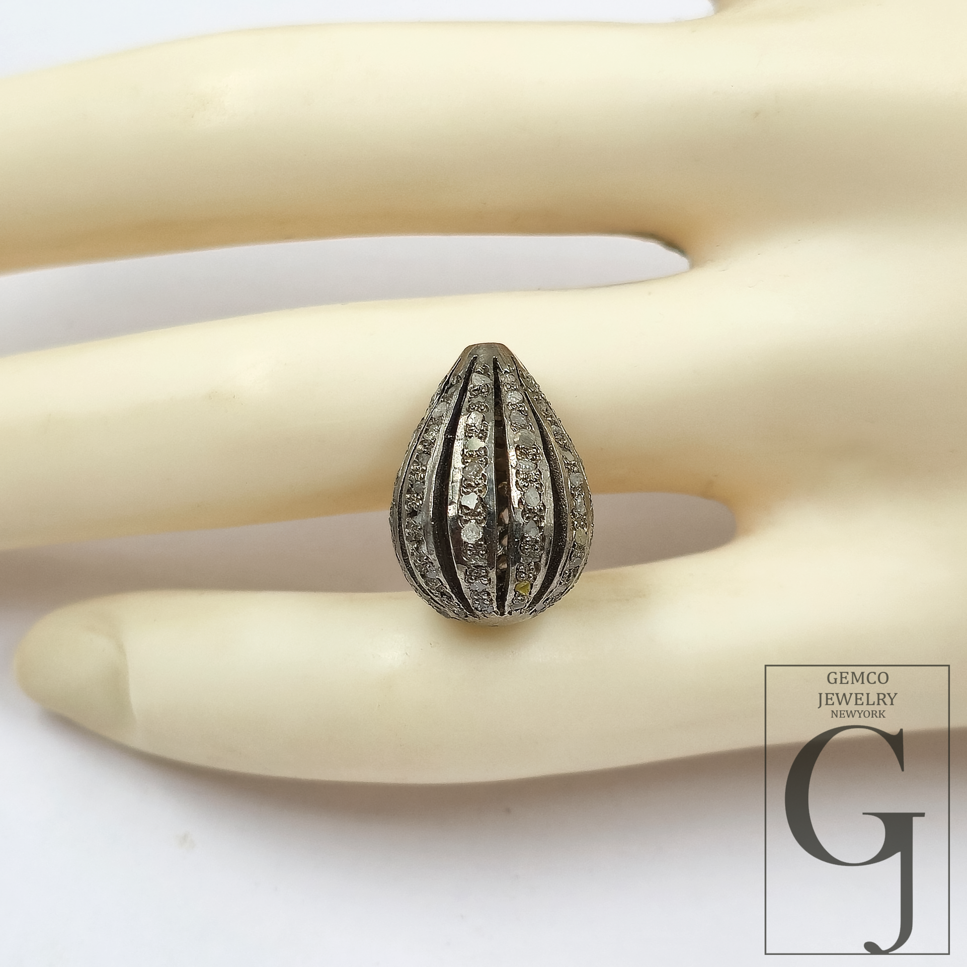 Handmade Rosecut Pave Diamonds 18mm Beads - 925 Sterling Silver Jewelry supplies