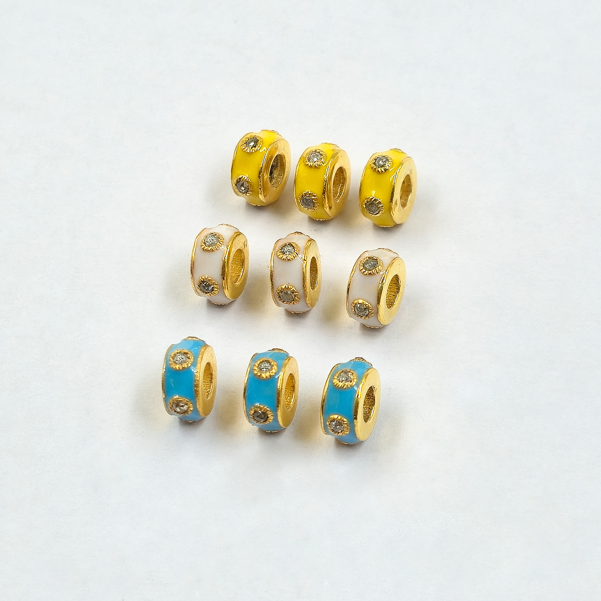 Multi Color Enamel Beads With Rosecut Pave Diamonds - 925 Sterling Silver Designer 6mm Beads For Jewelry Supplies