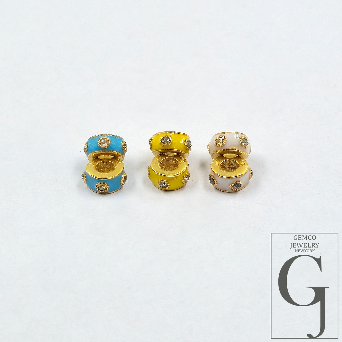 Multi Color Enamel Beads With Rosecut Pave Diamonds - 925 Sterling Silver Designer 6mm Beads For Jewelry Supplies