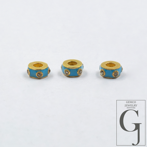 Multi Color Enamel Beads With Rosecut Pave Diamonds - 925 Sterling Silver Designer 6mm Beads For Jewelry Supplies