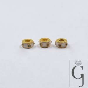 Multi Color Enamel Beads With Rosecut Pave Diamonds - 925 Sterling Silver Designer 6mm Beads For Jewelry Supplies
