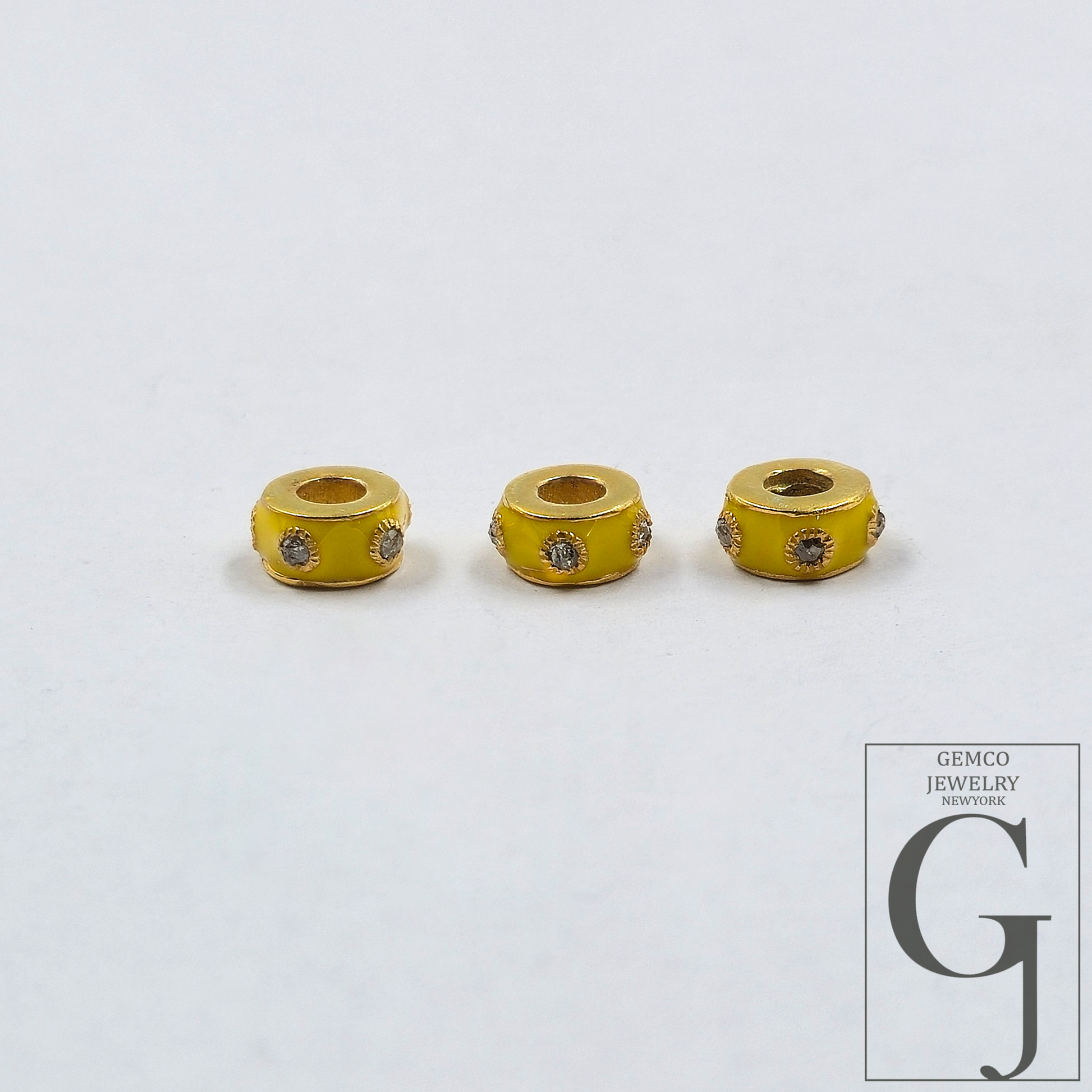 Multi Color Enamel Beads With Rosecut Pave Diamonds - 925 Sterling Silver Designer 6mm Beads For Jewelry Supplies