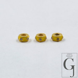 Multi Color Enamel Beads With Rosecut Pave Diamonds - 925 Sterling Silver Designer 6mm Beads For Jewelry Supplies