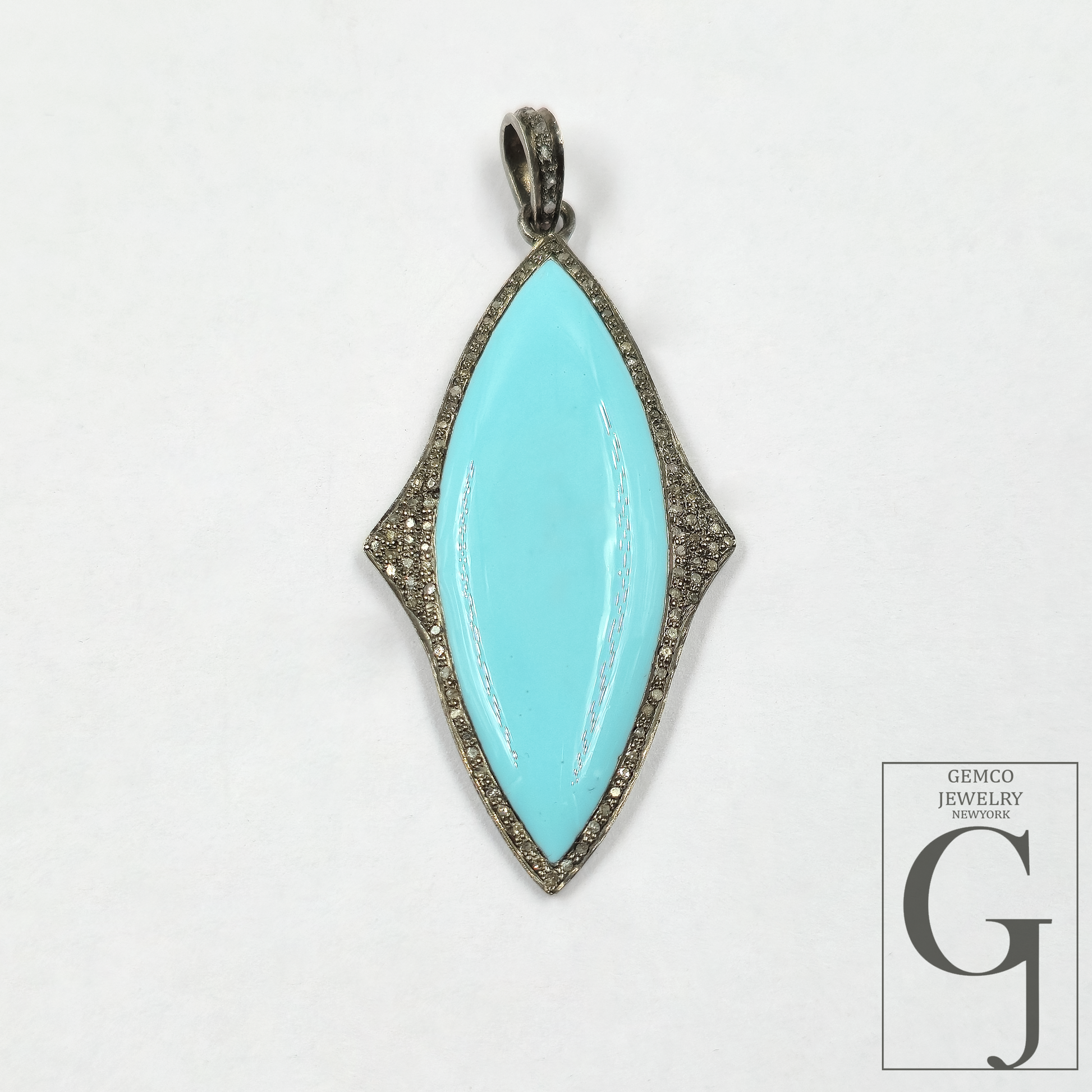 One Of A Kind Enamel Pendants With Rosecut Pave Diamonds - Sterling Silver Handmade Finish Enamel Jewelry