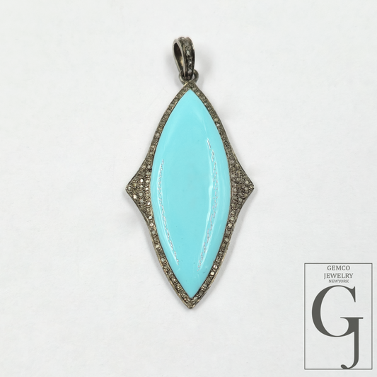 One Of A Kind Enamel Pendants With Rosecut Pave Diamonds - Sterling Silver Handmade Finish Enamel Jewelry