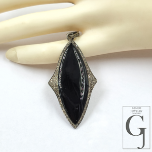 One Of A Kind Enamel Pendants With Rosecut Pave Diamonds - Sterling Silver Handmade Finish Enamel Jewelry