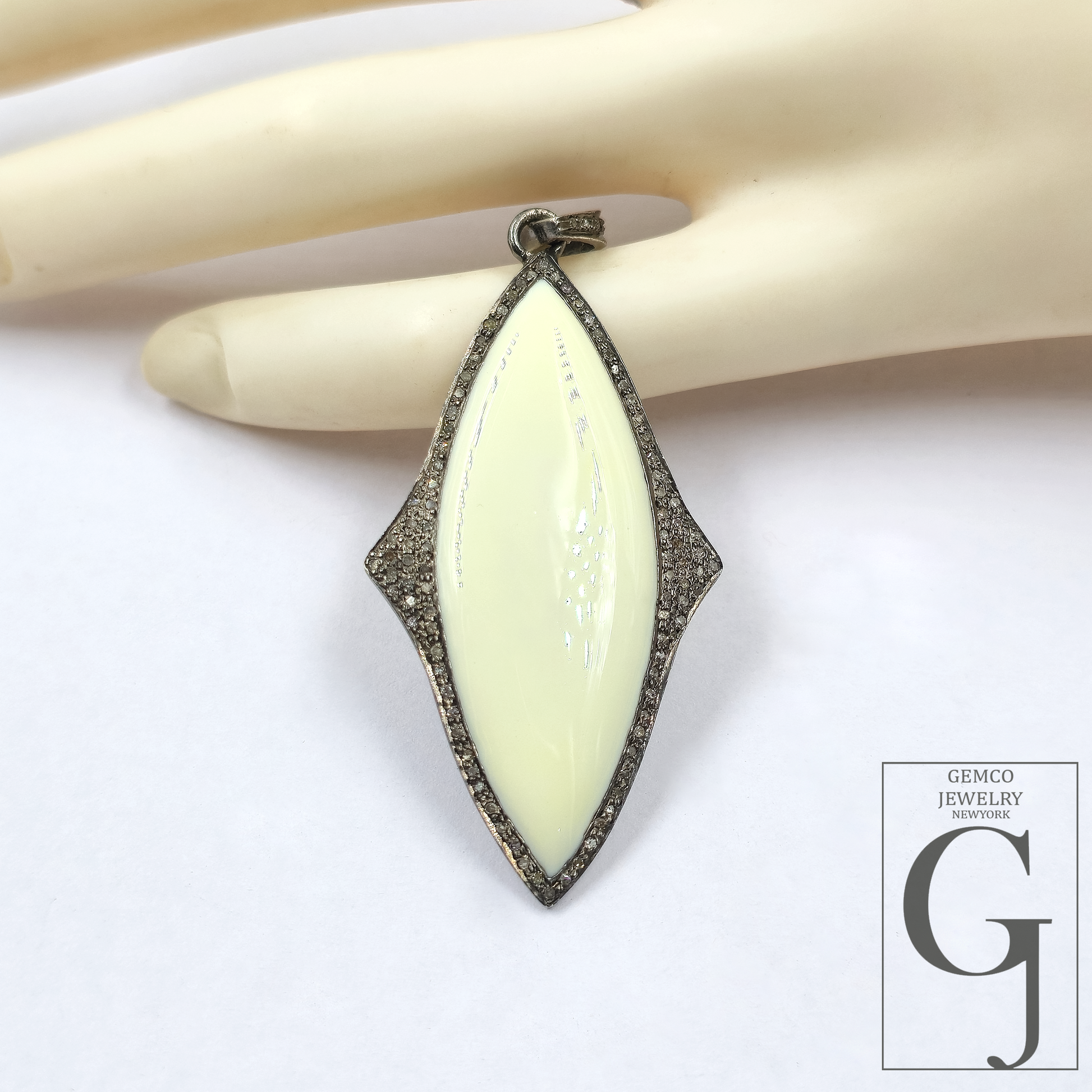 One Of A Kind Enamel Pendants With Rosecut Pave Diamonds - Sterling Silver Handmade Finish Enamel Jewelry