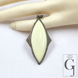 One Of A Kind Enamel Pendants With Rosecut Pave Diamonds - Sterling Silver Handmade Finish Enamel Jewelry