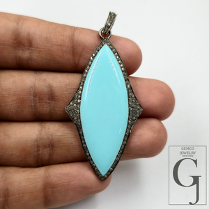 One Of A Kind Enamel Pendants With Rosecut Pave Diamonds - Sterling Silver Handmade Finish Enamel Jewelry