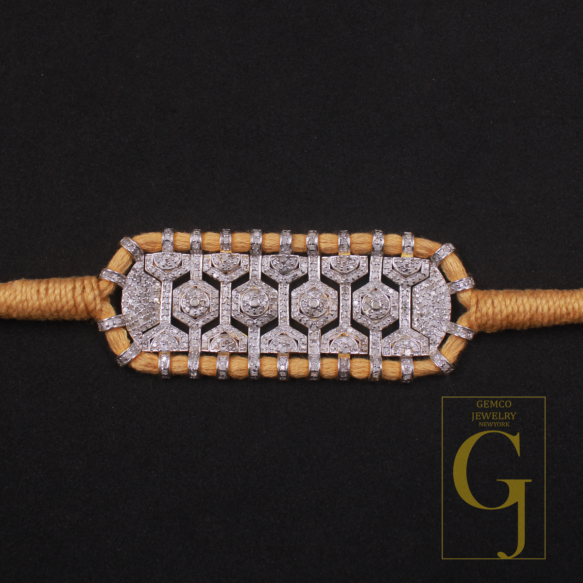 Natural Pave Diamond Thread Bracelet - Vermeil Gold 925 Sterling Silver Handmade Finish Diamond Jewelry