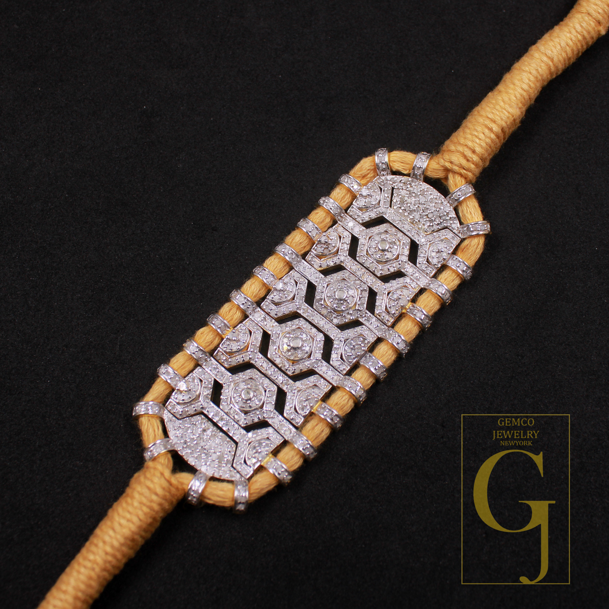 Natural Pave Diamond Thread Bracelet - Vermeil Gold 925 Sterling Silver Handmade Finish Diamond Jewelry
