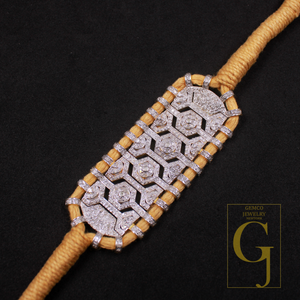 Natural Pave Diamond Thread Bracelet - Vermeil Gold 925 Sterling Silver Handmade Finish Diamond Jewelry