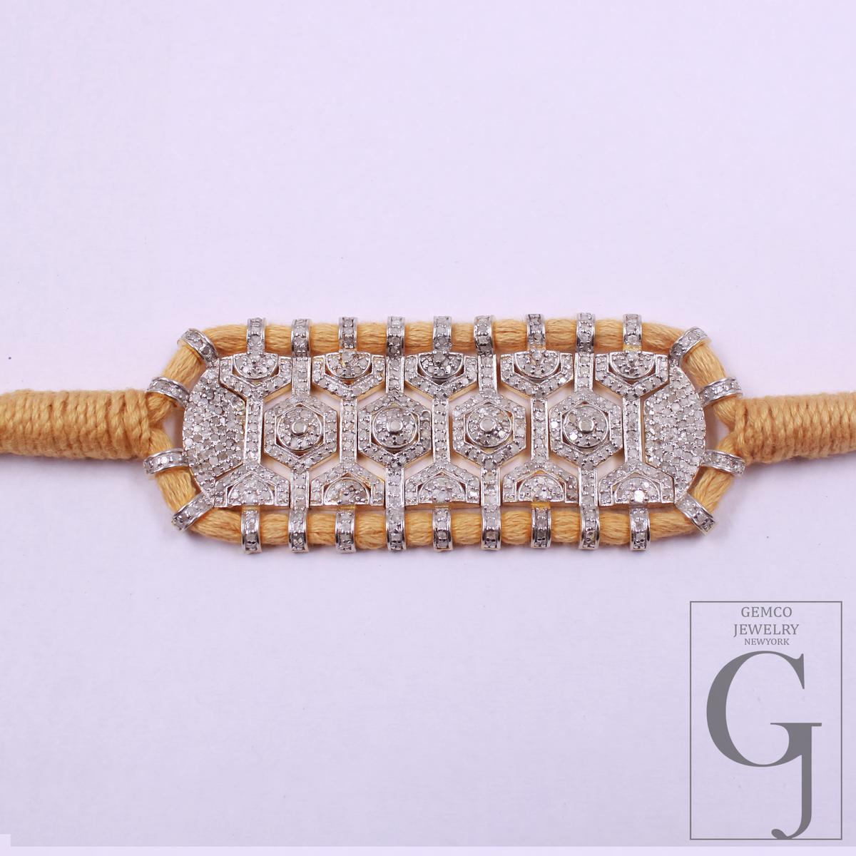 Natural Pave Diamond Thread Bracelet - Vermeil Gold 925 Sterling Silver Handmade Finish Diamond Jewelry