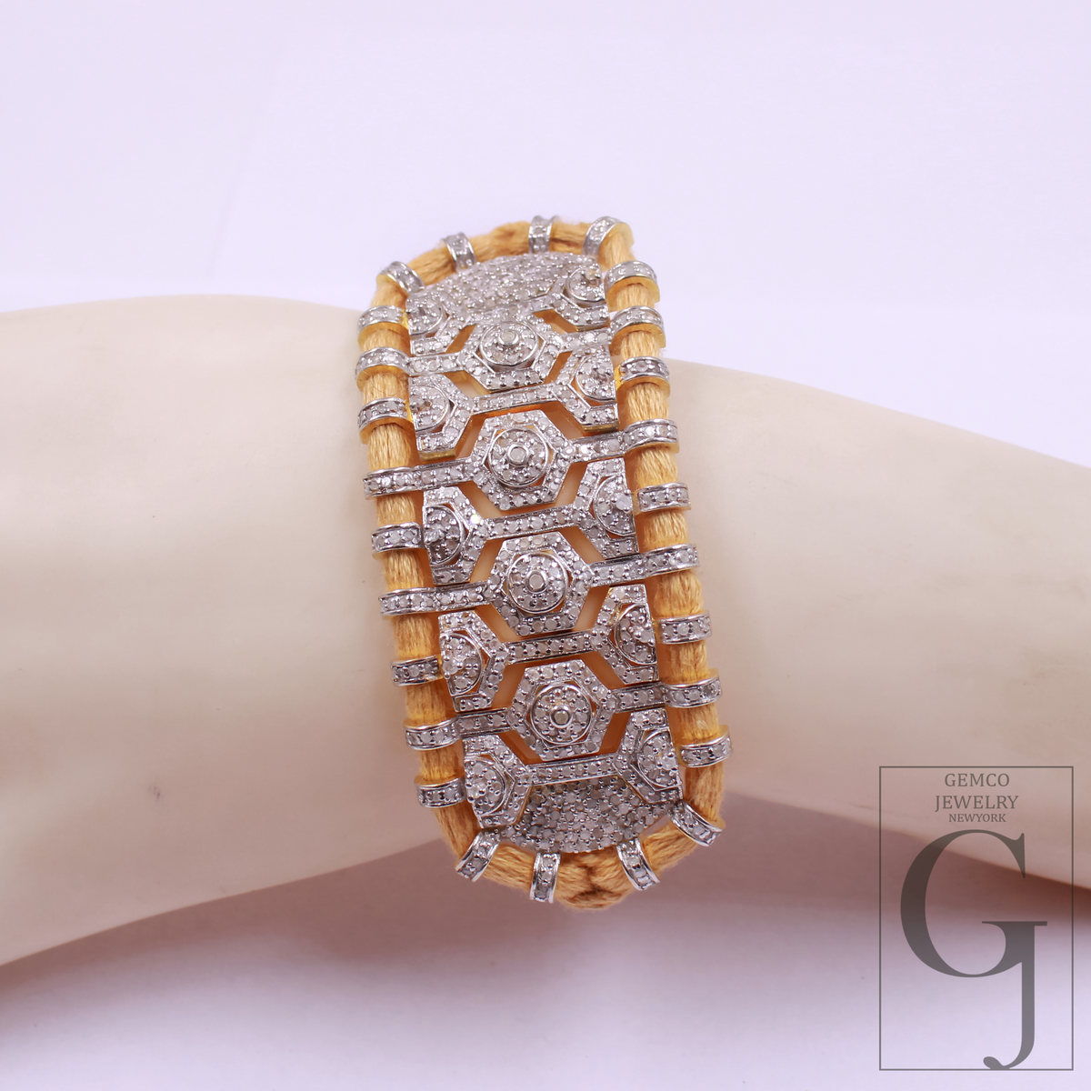 Natural Pave Diamond Thread Bracelet - Vermeil Gold 925 Sterling Silver Handmade Finish Diamond Jewelry