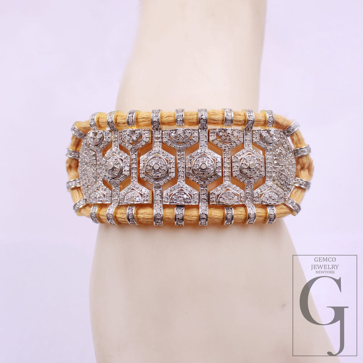 Natural Pave Diamond Thread Bracelet - Vermeil Gold 925 Sterling Silver Handmade Finish Diamond Jewelry